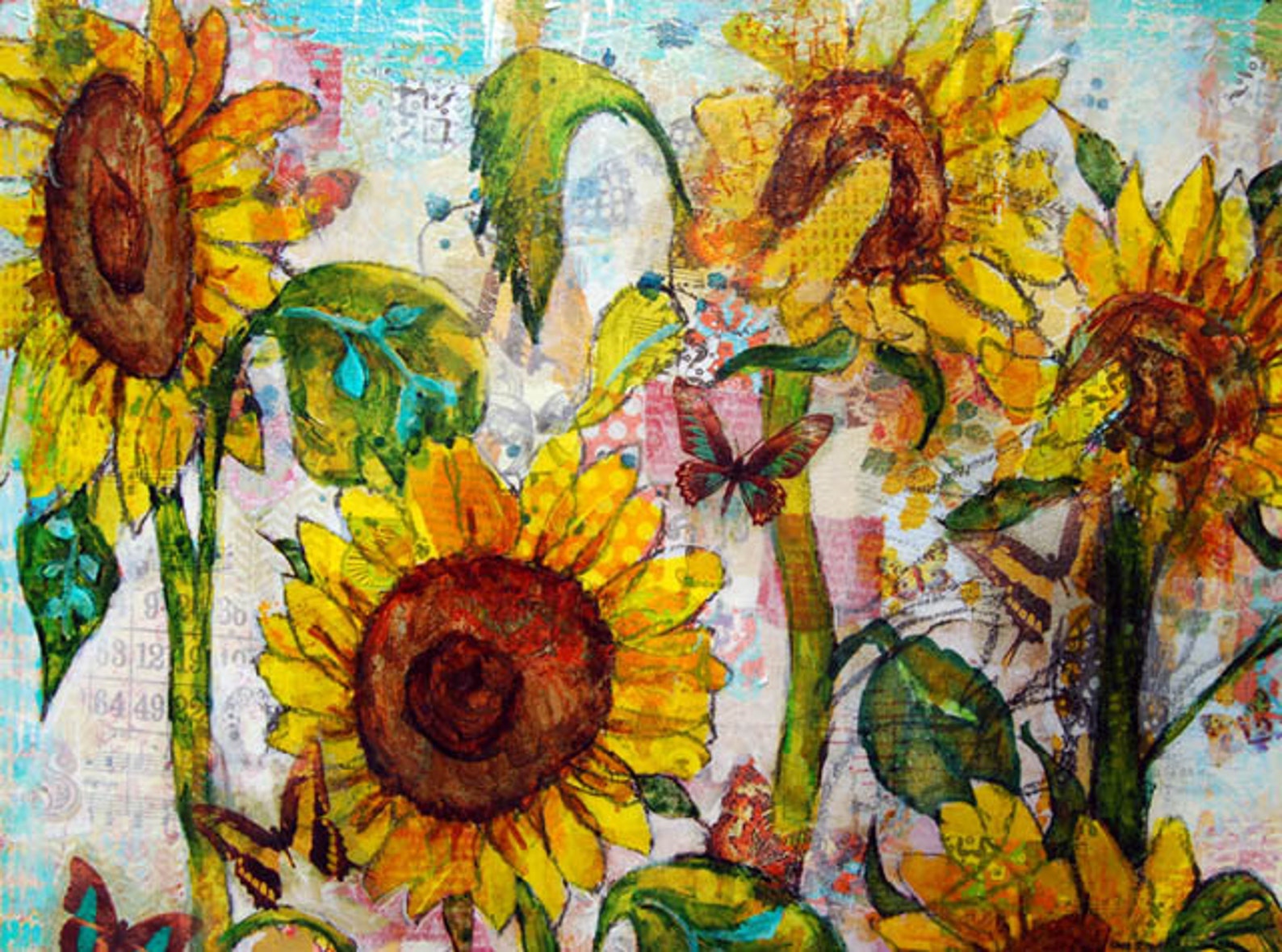 Sunflower Art Sunflower Painting Collage Art Mixed Media Etsy