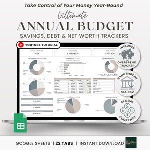 Annual Budget Google Sheets Spreadsheet Monthly Planner Weekly Biweekly Personal Finance Templates Savings and Debt Tracker Bill Calendar