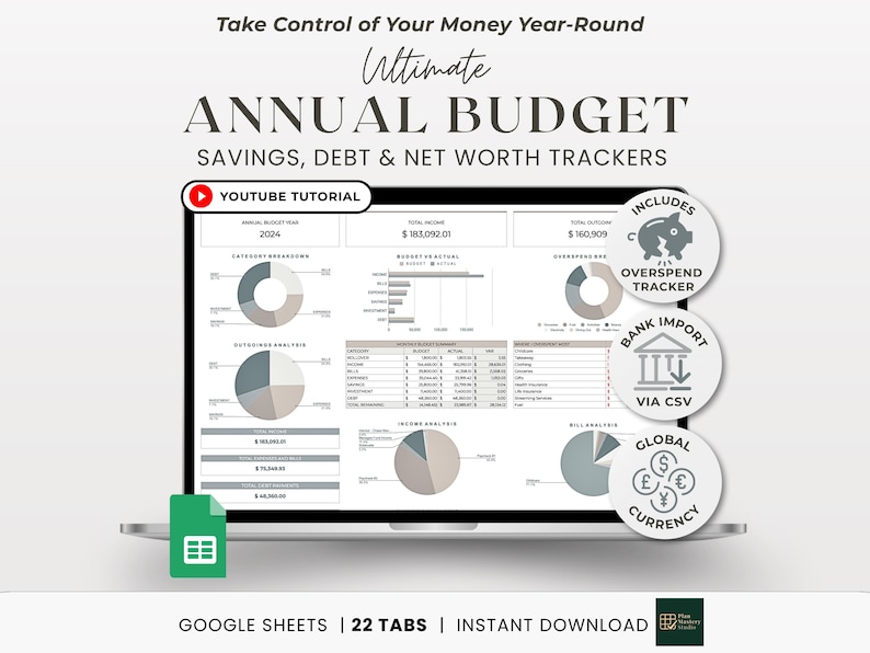 Annual Budget Google Sheets Spreadsheet Monthly Planner Weekly Biweekly Personal Finance Templates Savings and Debt Tracker Bill Calendar image 1