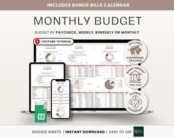 Monthly Budget Spreadsheet Google Sheets Weekly Budget Tracker Paycheck Planner Biweekly Budget Template Bill Calendar Expense Tracker