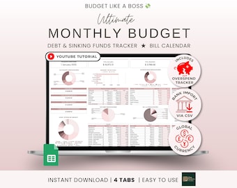 Budget Spreadsheet Google Sheets Monthly Financial Planner Weekly Biweekly Paycheck Budget Bill Calendar Sinking Funds Debt Payoff Tracker