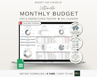 Monthly Budget Spreadsheet Google Sheets Financial Planner Weekly Biweekly Paycheck Budget Bill Calendar Sinking Funds Debt Payoff Tracker