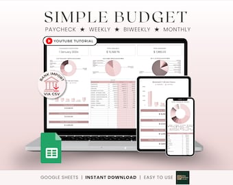 Monthly Budget Spreadsheet Google Sheets | Weekly Biweekly and Paycheck Budget Planner Template | Expense and Bill Tracker