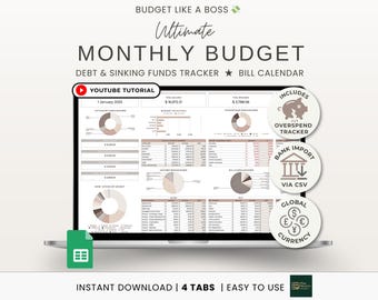 Monthly Budget Spreadsheet Google Sheets Financial Planner Weekly Biweekly Paycheck Budget Bill Calendar Sinking Funds Debt Payoff Tracker