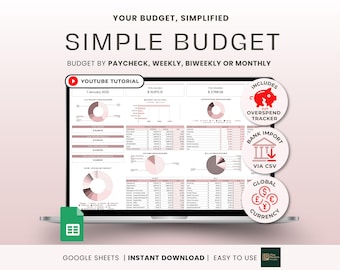 Simple Budget Spreadsheet Google Sheets Monthly Budget Planner Weekly Paycheck Budget Template Expense Tracker Biweekly Budget Bill Tracker