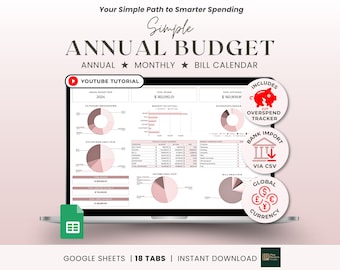 Annual Budget Google Sheets Monthly Budget Planner Expense Tracker Weekly Paycheck Personal Finance Template Bill Tracker Bill Calendar