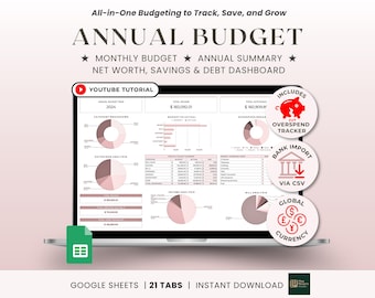 Annual Budget Spreadsheet Google Sheets Monthly Biweekly Budget Tracker Financial Planner Bill Calendar Debt Tracker Savings Tracker Expense