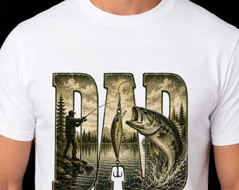 Dad PNG: Vintage Bass Fishing Lake Angler Fisherman Father Day png Retro Outdoor Nature Art (Digital Download)