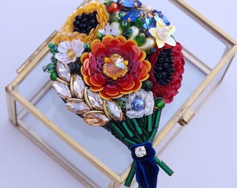 Handmade flower bouquet, spring wreath - handcrafted gifts, godmother gift, fine jewelry, birth flower, best selling items, ukraine brooch