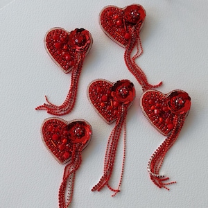Heart Embroidery Brooch Pin: Red Beaded Accessory
