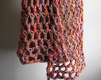 Autumn Colors Super Scarf, Hand Dyed Merino Wool Crocheted Scarf Rust Unisex Oversized Scarf Shoulder Warmer Shawl, Fall Accessories