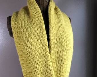 Sunny Yellow Scarf Knit Infinity Scarf Cowl, Long Loop Scarf Unisex Scarf for Ladies Men or Teens, Yellow Alpaca Blend Knit Scarf for Winter