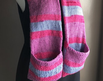 Pink Pocket Scarf, Knit Hand Warmer Scarf, Pink Blue Purple Knit Scarf, Short Pocket Scarf, Wheelchair Scarf, Office Wear, Pink Stripe Scarf