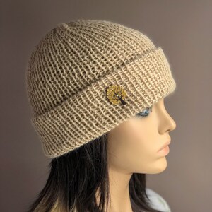 Knit Hat in Natural Alpaca, Double Knit Brim Hat, Soft Alpaca Knit Beanie, Ladies Hat, Folded Brim Hat Light Brown or Beige, Gifts for Her image 2