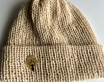 Sombrero de punto en alpaca natural, sombrero de ala de punto doble, gorro de punto de alpaca suave, sombrero de dama, sombrero de ala doblada marrón claro o beige, regalos para ella