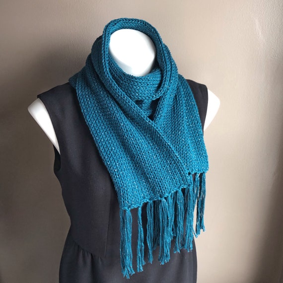 Peacock Blue Knit Scarf Soft Cotton with Silver Glitter Teal | Etsy