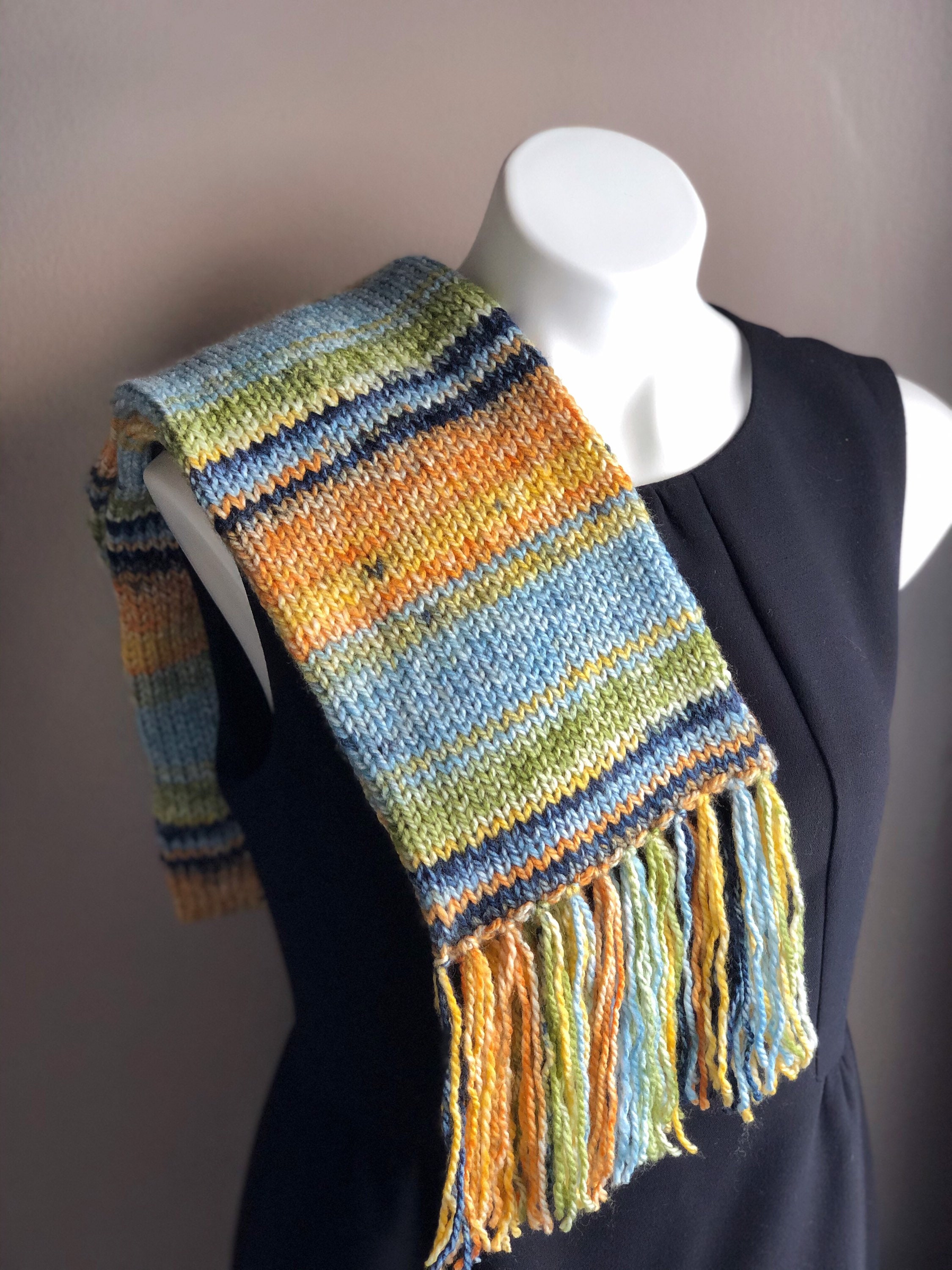 Double Knit Scarf with Fringe Multicolor Scarf Yellow Gold | Etsy