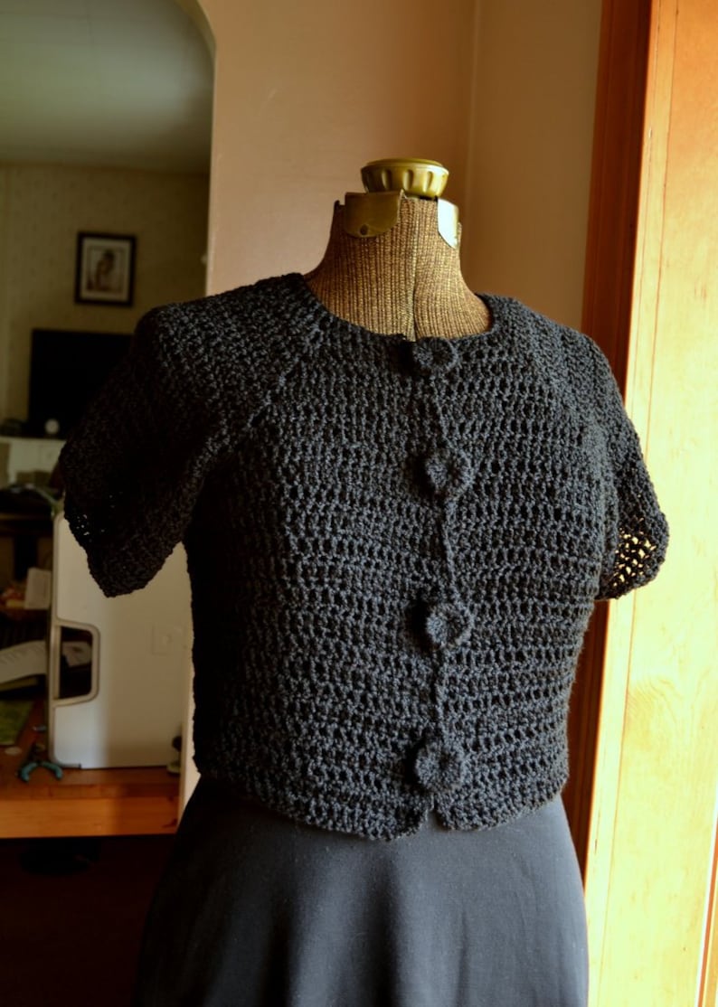 Black Cardigan Crochet Sweater Crochet Cardi Short Sleeve Etsy