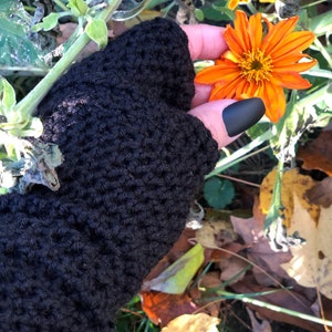 Long Black Fingerless Gloves, Crochet Fingerless Gloves or Arm Warmers Vegan Wrist Warmers for Her image 4