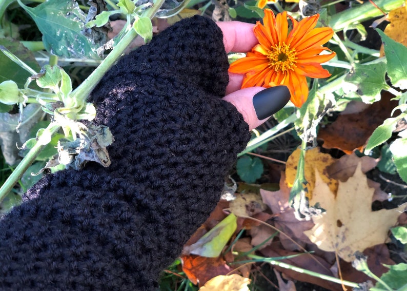 Long Black Fingerless Gloves, Crochet Fingerless Gloves or Arm Warmers Vegan Wrist Warmers for Her image 4