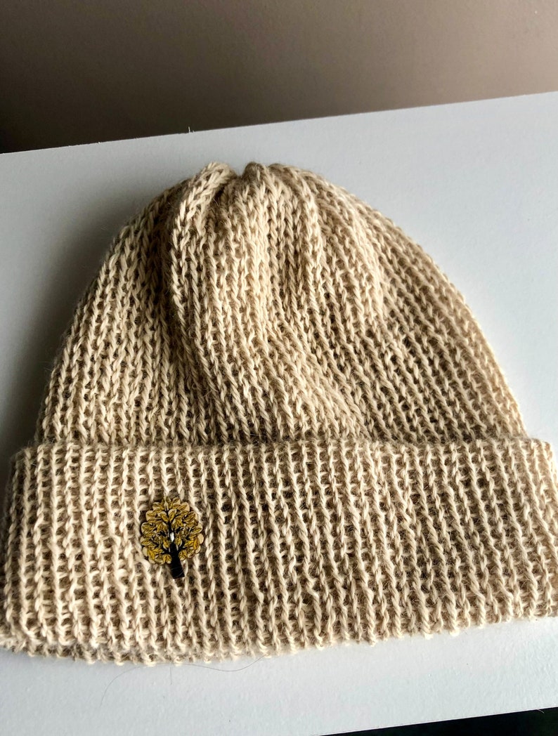 Knit Hat in Natural Alpaca, Double Knit Brim Hat, Soft Alpaca Knit Beanie, Ladies Hat, Folded Brim Hat Light Brown or Beige, Gifts for Her image 1