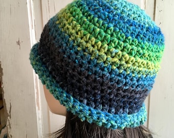 Classic Wool Roll Brim Hat Blue Crochet Hat Ladies Hat