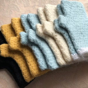 Felted Wool Fingerless Gloves Blue or Cream, Crochet Fingerless Mitts Hand Warmers, Felted Fingerless Mitts Felted Wool Gloves for Women image 6