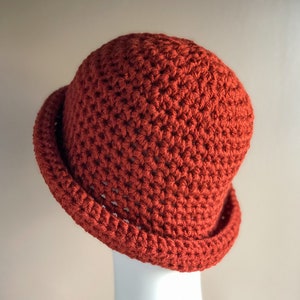 Rust Roll Brim Hat, Crochet Winter Hat in Bold Rust Color, Chunky and Warm Fits Ladies or Teens Average image 2