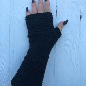 Long Black Fingerless Gloves, Crochet Fingerless Gloves or Arm Warmers Vegan Wrist Warmers for Her image 6