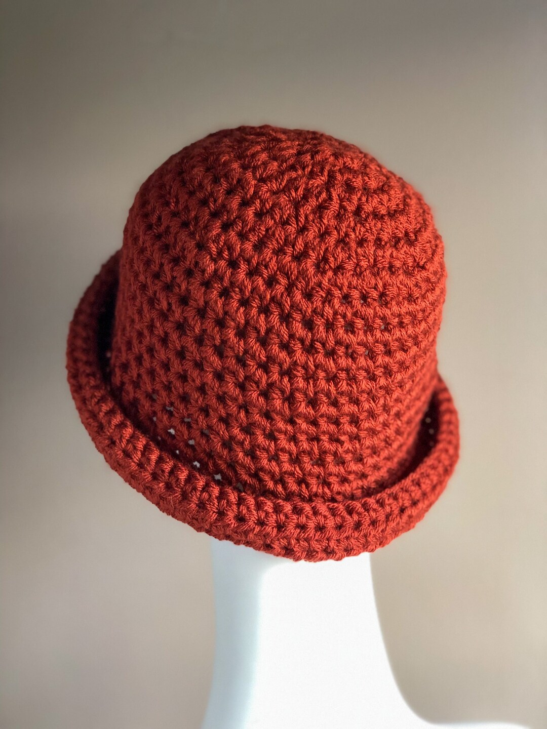 Rust Roll Brim Hat, Crochet Winter Hat in Bold Rust Color, Chunky and ...