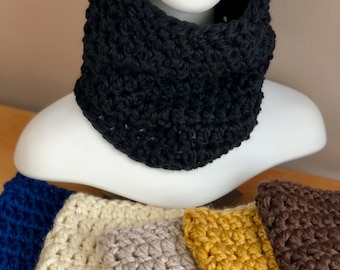 Black Cowl, Crochet Cowl Scarf Neck Warmer , Honey Gold, Blue, Moss Green, Black Cowl Scarf, Unisex