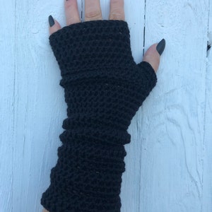 Long Black Fingerless Gloves, Crochet Fingerless Gloves or Arm Warmers Vegan Wrist Warmers for Her image 5