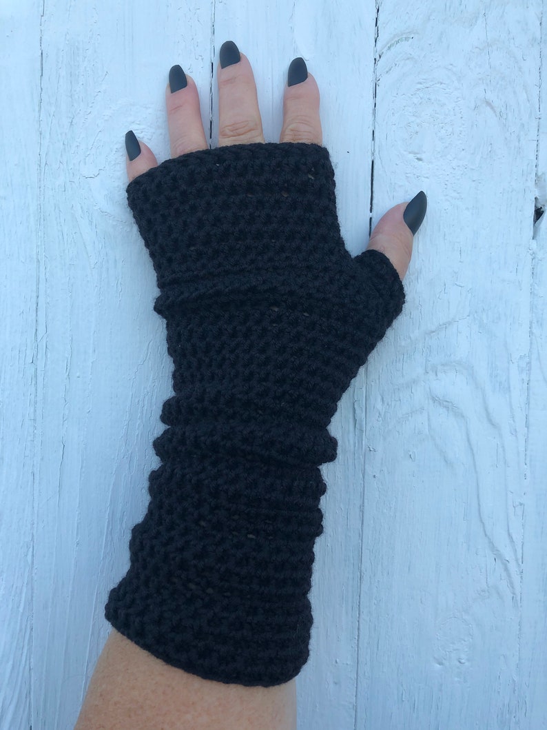 Long Black Fingerless Gloves, Crochet Fingerless Gloves or Arm Warmers Vegan Wrist Warmers for Her image 5