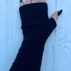 Long Black Fingerless Gloves, Crochet Fingerless Gloves or Arm Warmers Vegan Wrist Warmers for Her image 3