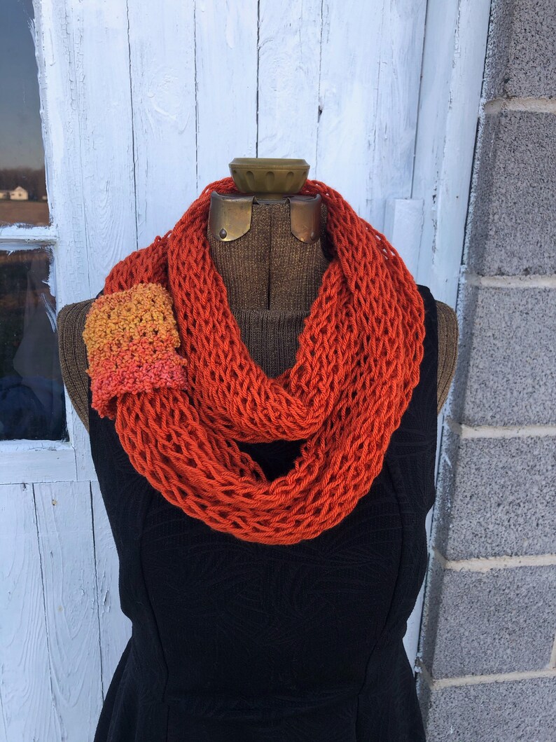Orange Knit Scarf Lightweight Drop Stitch Loop Scarf Orange Etsy