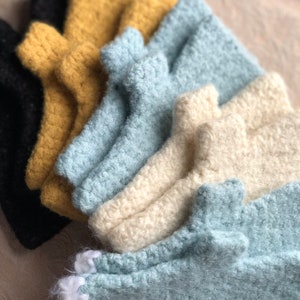 Felted Wool Fingerless Gloves Blue or Cream, Crochet Fingerless Mitts Hand Warmers, Felted Fingerless Mitts Felted Wool Gloves for Women Light Blue