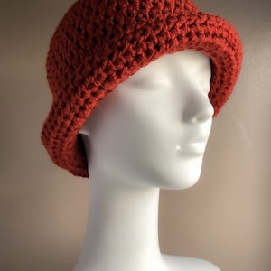 Rust Roll Brim Hat, Crochet Winter Hat in Bold Rust Color, Chunky and Warm Fits Ladies or Teens Average image 7