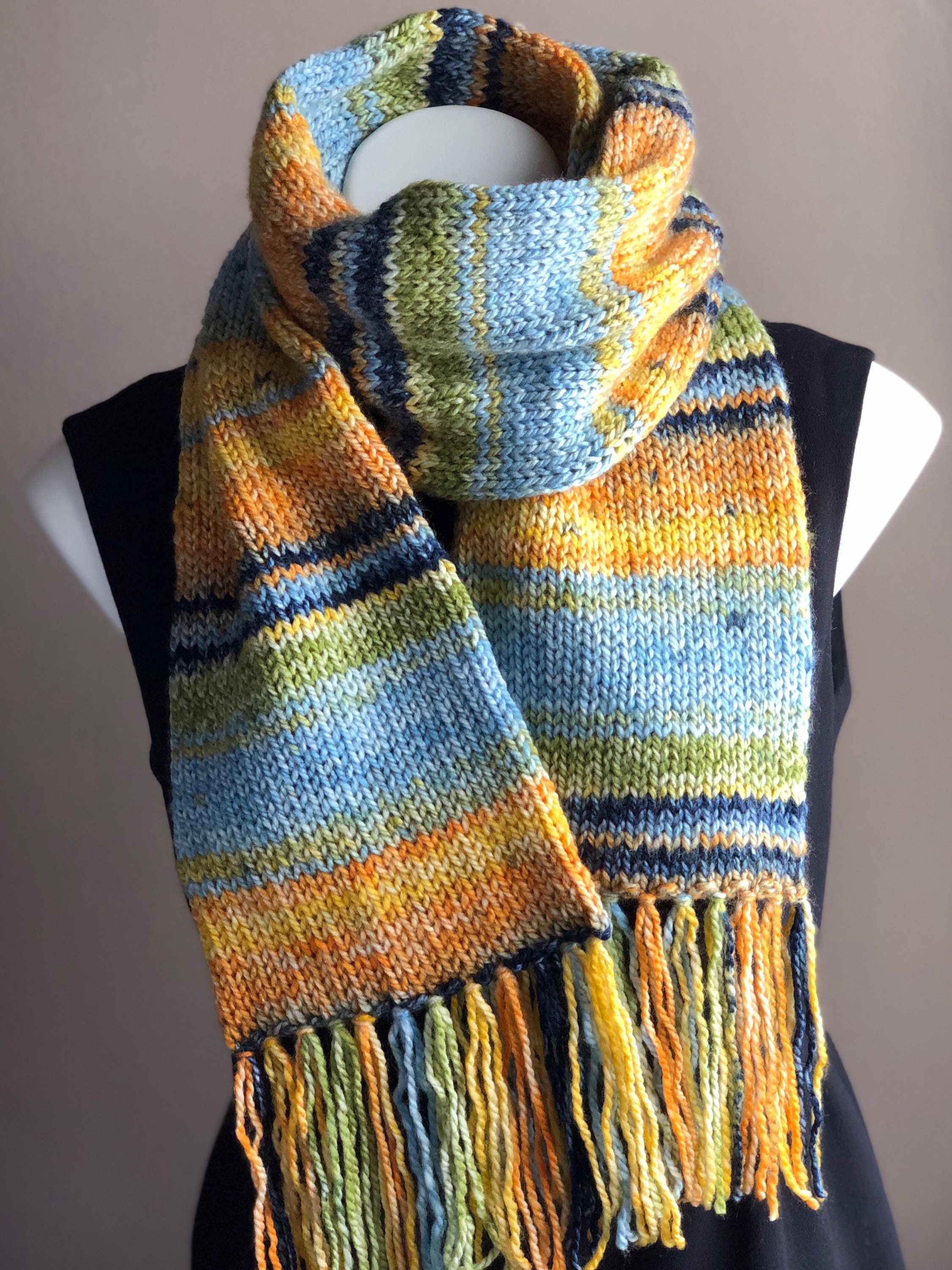 Double Knit Scarf with Fringe Multicolor Scarf Yellow Gold | Etsy