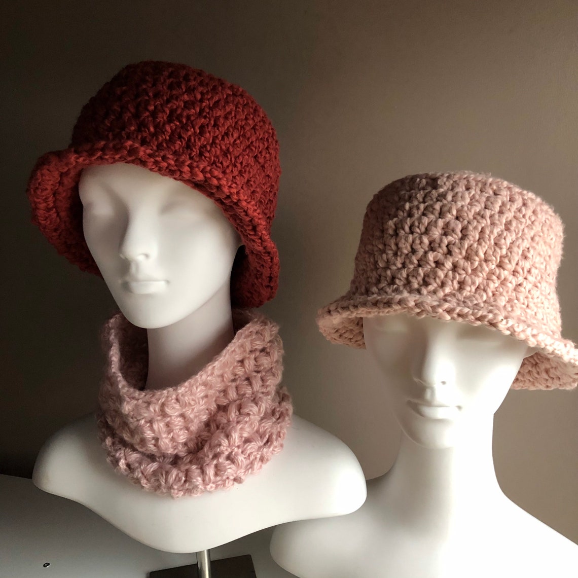 Cotton Bucket Hat Crochet Hat in Pink or Brick Red Crochet | Etsy