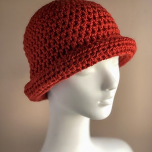 Rust Roll Brim Hat, Crochet Winter Hat in Bold Rust Color, Chunky and Warm Fits Ladies or Teens Average image 6