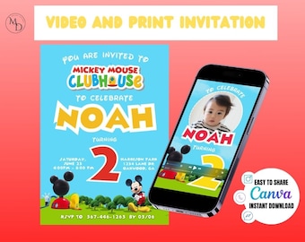 Mickey Mouse Birthday Invitation: Video & Print Template (CANVA)