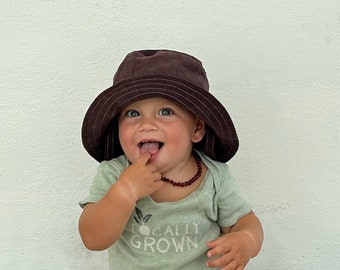 Brown Corduroy Bucket Hat: Baby Sun Protection, Chin Straps