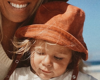 Baby Bucket Hat, Corduroy Hat, Summer Infant Gift, Newborn Sun Hat, Fall Kid Hat, Toddler Beach Accessory, Toddler Bucket Hat, Rust Hat