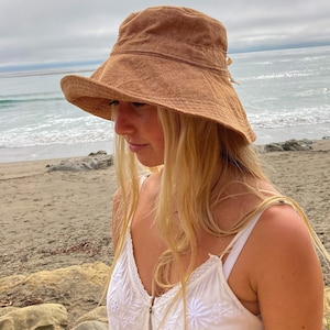Wide Brim Sun Hat, Linen Womens Hat, Vacation Hat, Adjustable Fit Hat, Summer Birthday Gift for Her, Beach Vacation Gift, Fabric Garden Hat image 4
