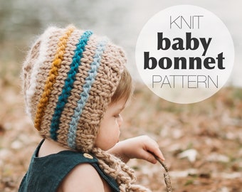 Baby Bonnet Knitting Pattern, Simple and Easy Baby Knit Pattern, Handmade Baby Shower Gift, Beginner Knitting Patterns. Baby Knit Hat.