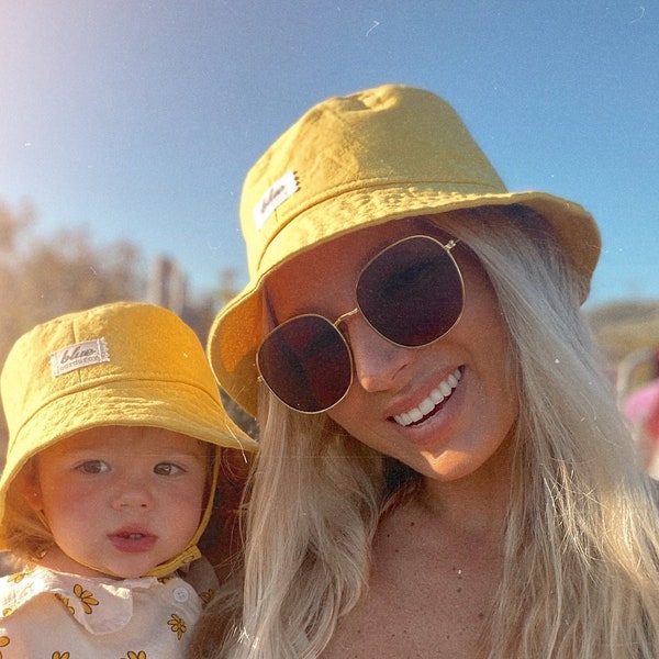 Matching Mommy and Baby Hats, Mama and Mini Hat Set, Yellow Sun Hat, Bucket Hat, Baby Beach Hat, Summer Newborn Gift, Linen Hat