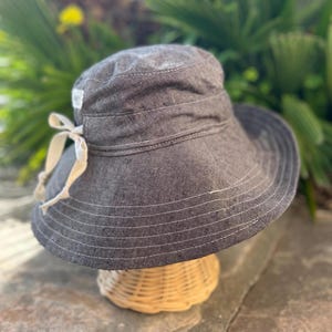 Wide Brim Sun Hat in Brown Linen Fabric for Women with Adjustable Fit, Lightweight Summer Hat, Vacation Hat for Her, Sun Hat with Tie Back
