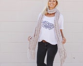 Cream Knit Winter Scarf. Long Scarf with Fringe for Women. Neutral Scarf. Knit Scarves for Women. Oversize Long Scarf. Trendy Gift for Her