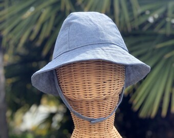 Baby Bucket Hat, Blue Fabric Hat,  Boy Sun Hat, Toddler Beach Hat, Newborn Summer Hat, Infant Beach Outfit, Washable Hat, Chin Straps