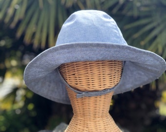 Sombrero de lino azul para bebé: sombrero de playa de ala ancha
